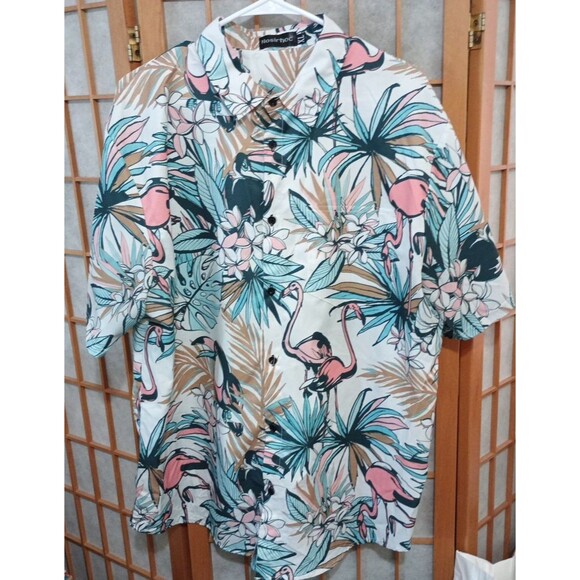 Nosirhoc Tropical Pink Flamingo Hawaiian Shirt XL Men’s Tropical Beach Button-u - Picture 1 of 11